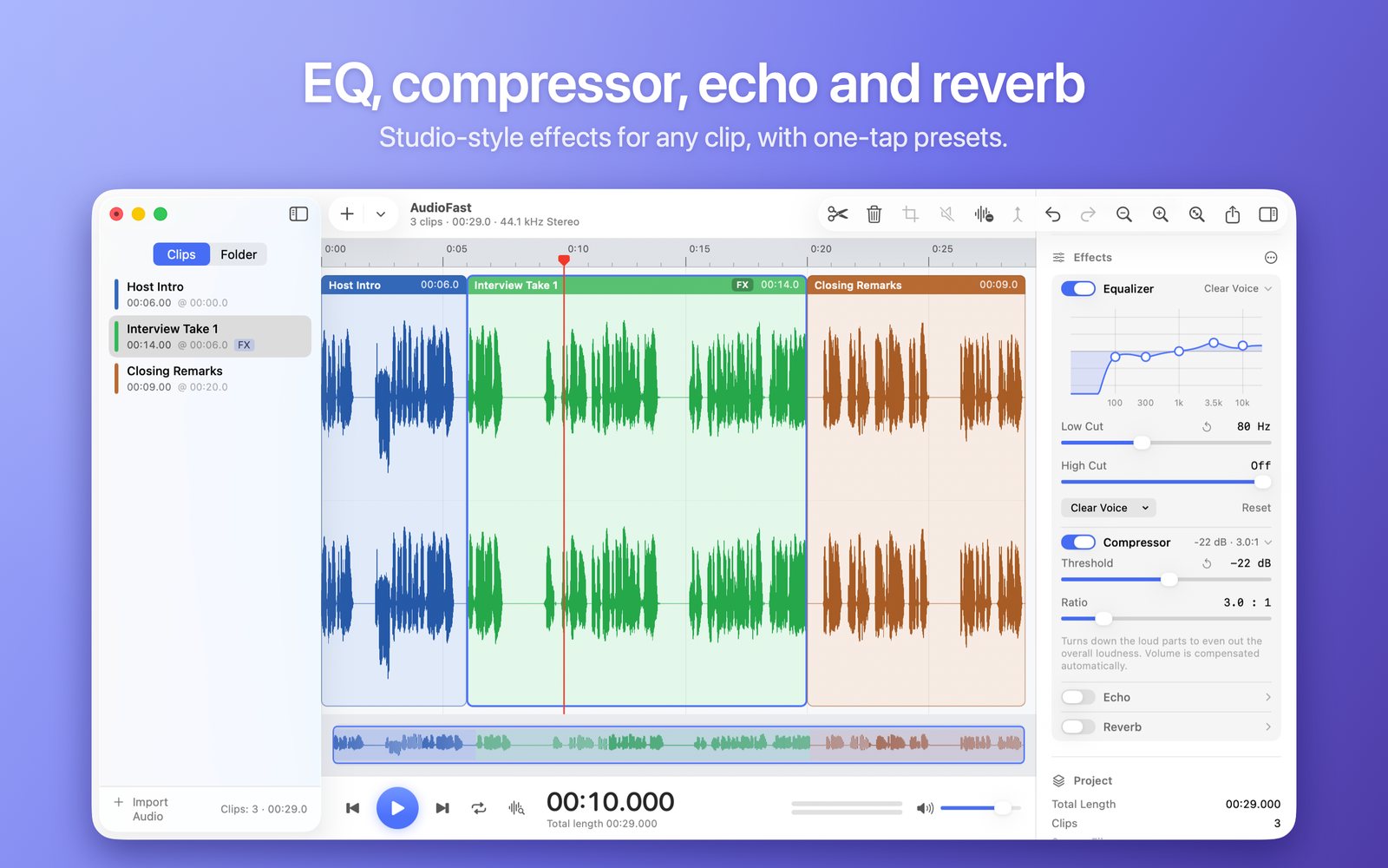 Equalizer and compressor in the inspector